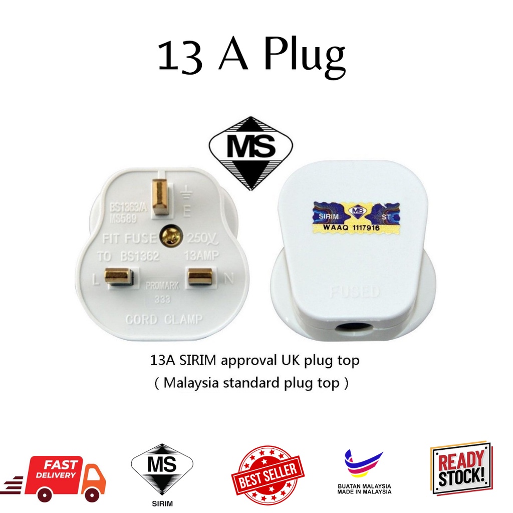 13A 3 PIN PLUG TOP 3PIN APPROVED UK PLUG TOP KEPALA PLUG ELEKTRIK