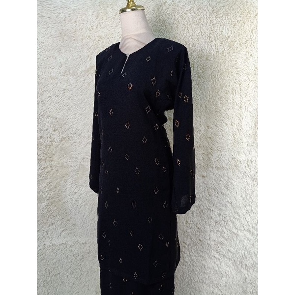 Baju Kurung Pesak Riau Hitam Black Tekap Timbul Goldline Corak Songket