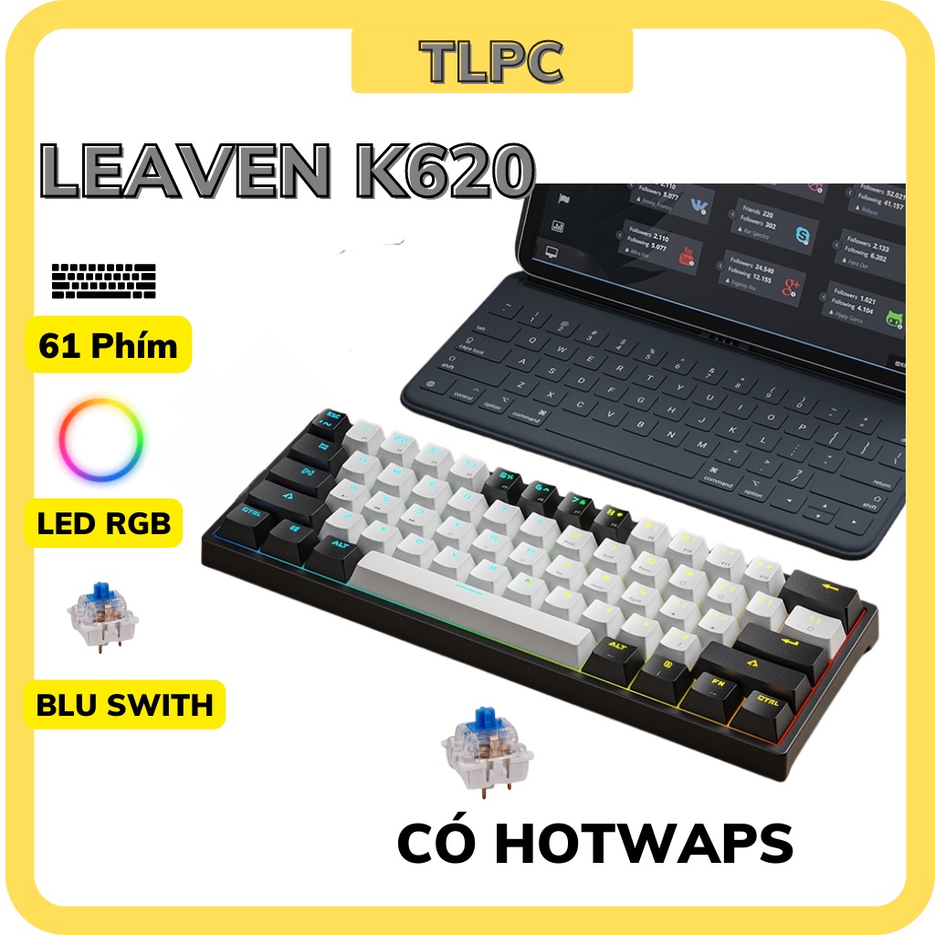 Leaven K620 RGB Mechanical Keyboard 61 Blue Swith Keys With Hotwaps For