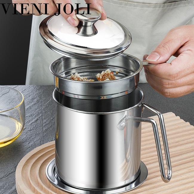 VIENI JOLI Premium 304 Stainless Steel 1 8L Oil Filter Strainer Pot