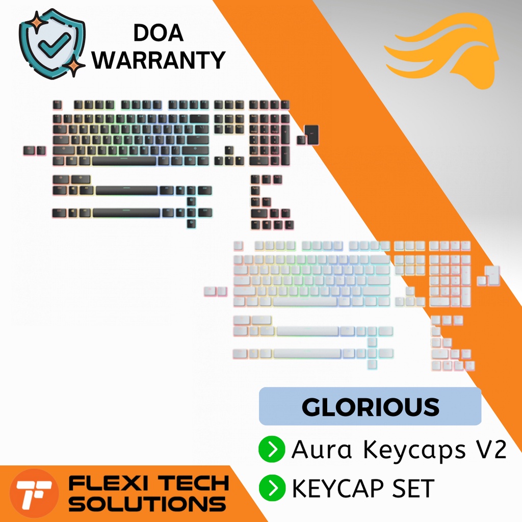 Flexi Tech Glorious Aura Keycaps V Black White Pudding Style Key