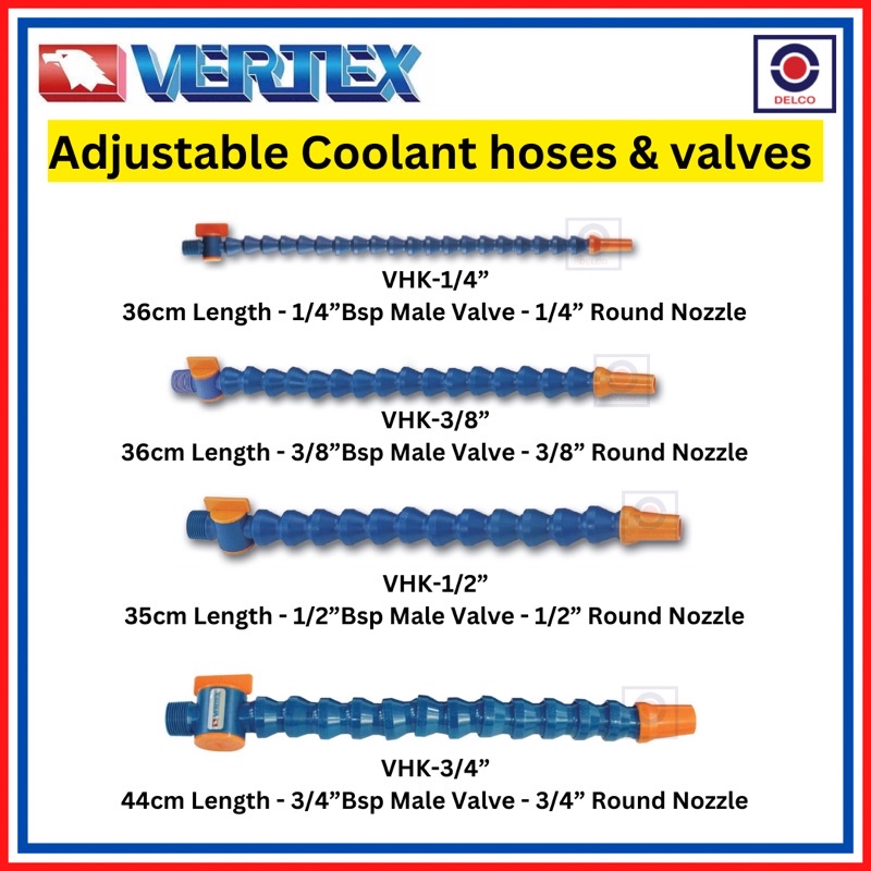 Vertex Taiwan Vhk Series Flexible Coolant Hose With Valves Adjustable