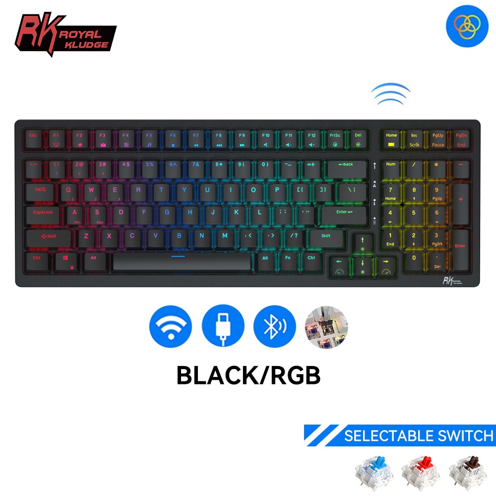 Royal Kludge Rk Hot Swappable Key Wireless Mechanical Keyboard With