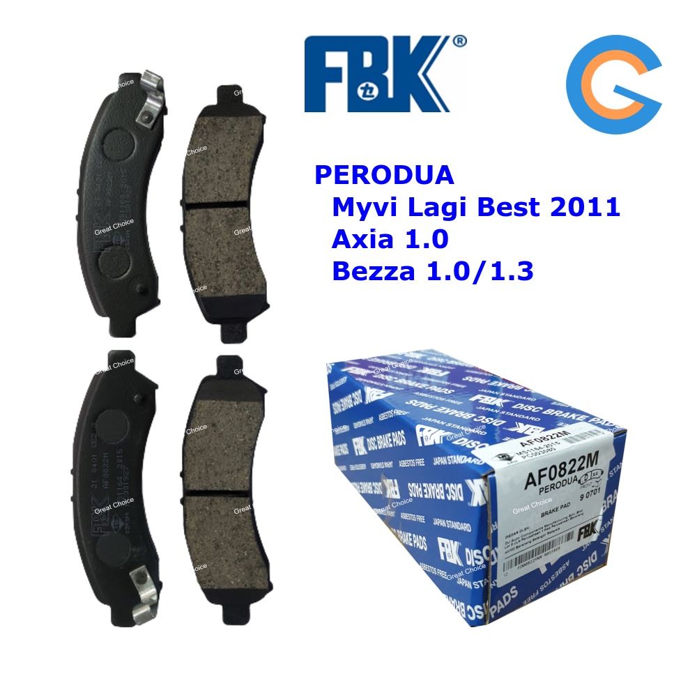 FBK Myvi Lagi Best Axia Bezza Front Disc Brake Pad PERODUA AF0822M