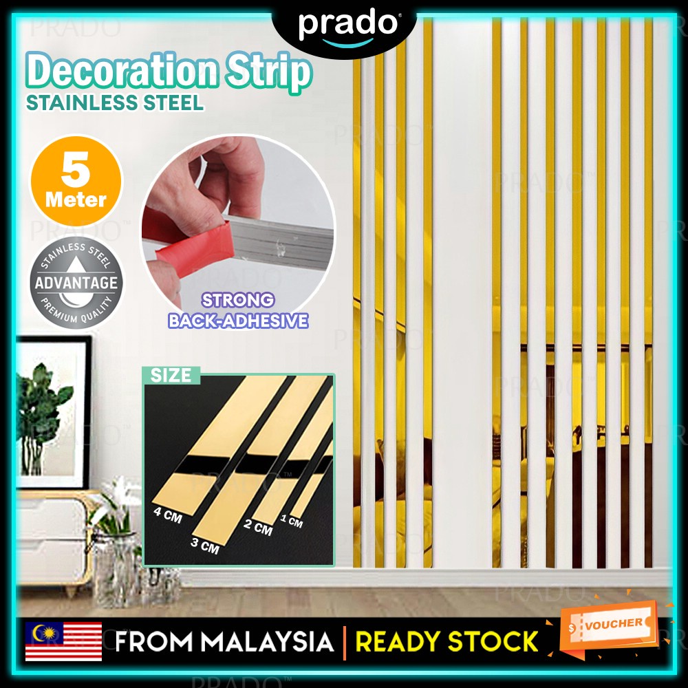 PRADO 5M Decorative Stainless Steel Luxury Gold Color Lines Mirror Wall