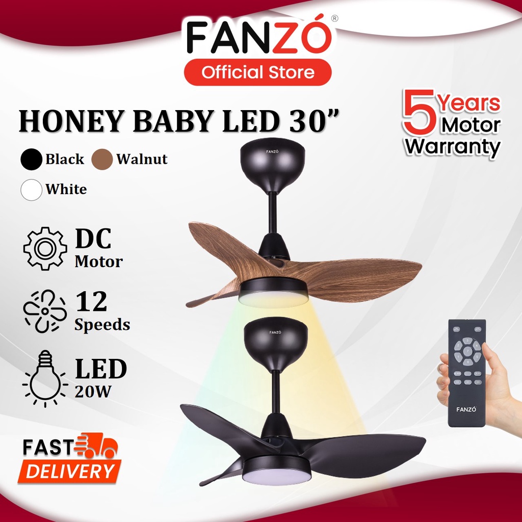 FANZÓ Honey Baby LED 3 Blades DC Motor Ceiling Fan With Light 12 Speeds