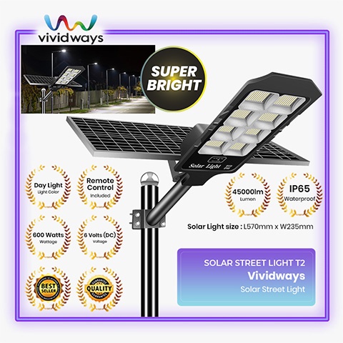 K2 VIVIDWAYS SOLAR STREET LIGHT 600W T2 SUPER BRIGHT 6000K DAY LIGHT