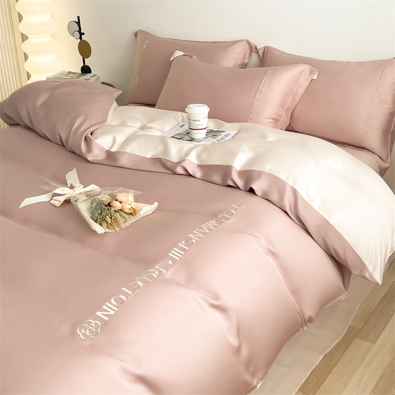 Ruya Series Camellia Ice Silk Bed Set Washed Silk Double Bed Set In