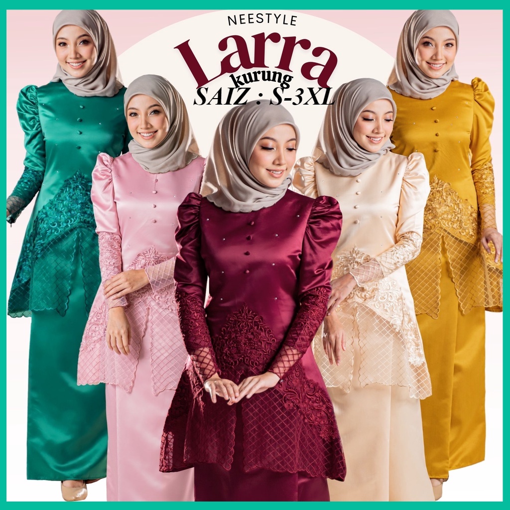 Baju Raya Larra Kurung Plus Size Baju Kurung Moden Puff Lace Satin