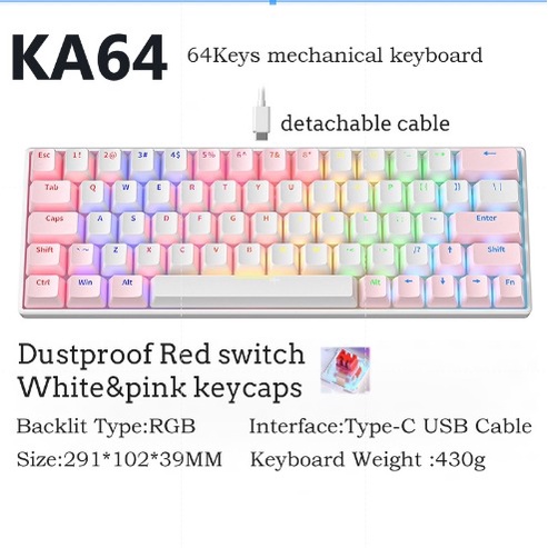 Ka Black Mechanical Keyboard Rgb Backlit Keys Red Blue