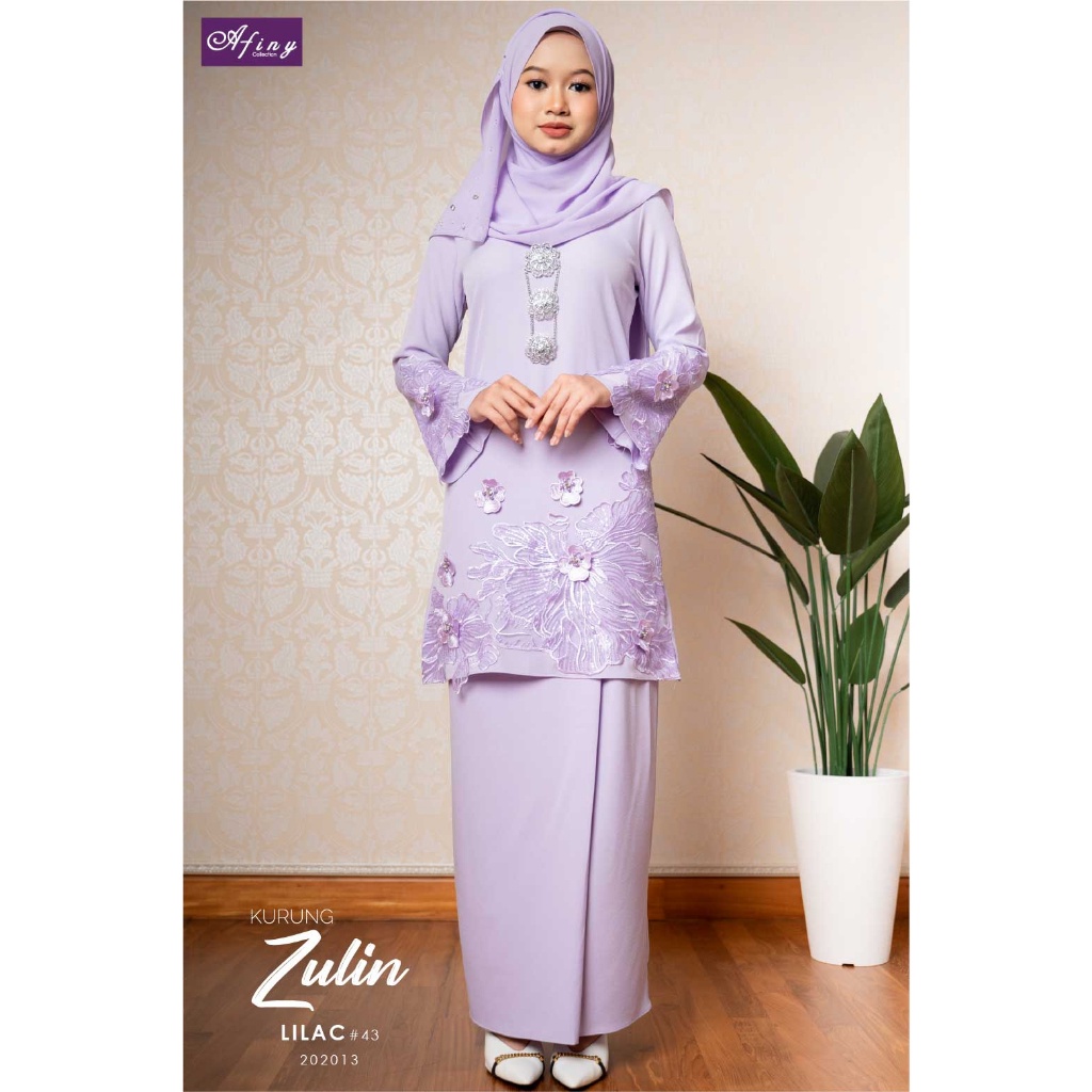 BAJU KURUNG PAHANG MODEN BAJU RAYA 2024 LACE KURUNG LILAC PURPLE NAVY