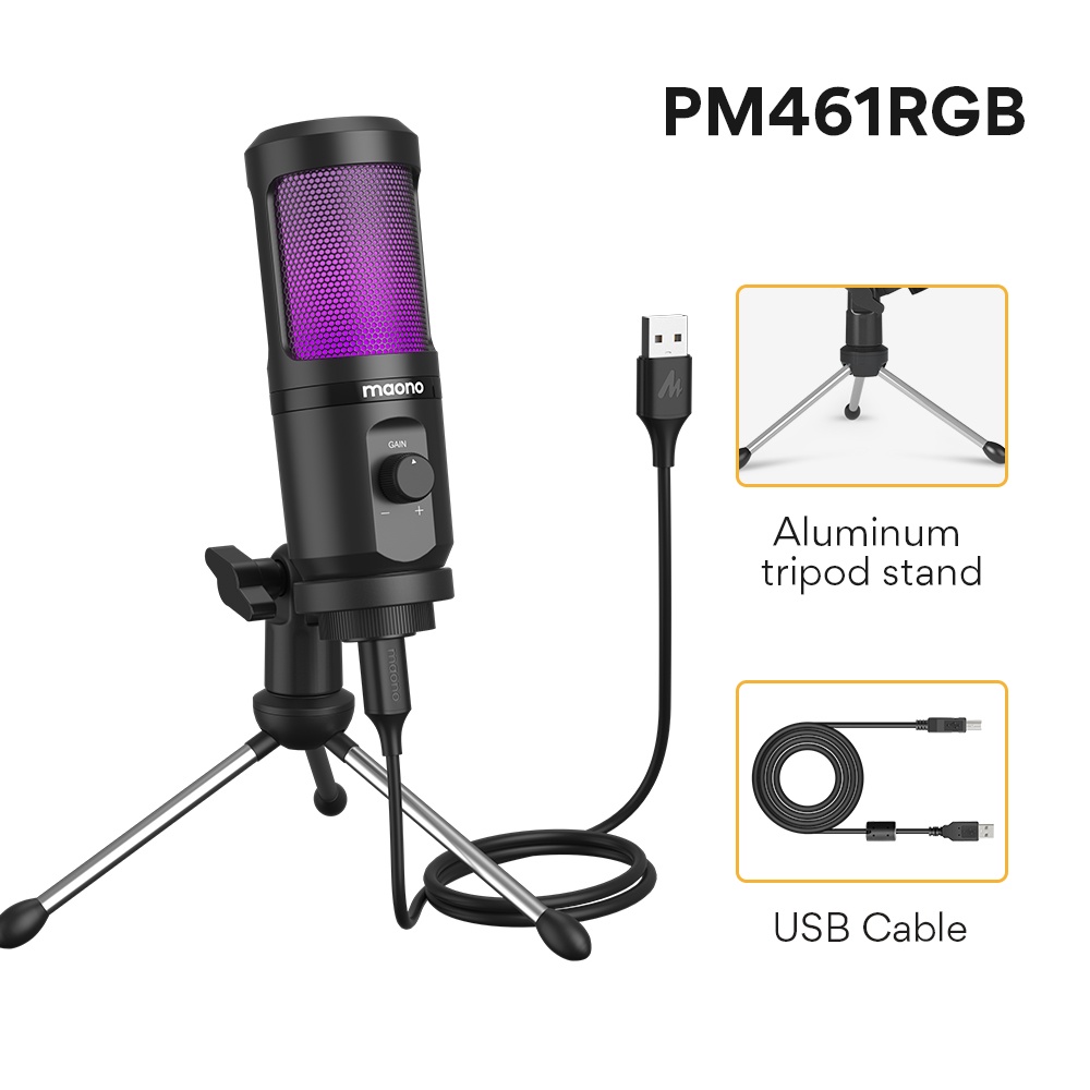 Maono AU PM461TR USB Microphone Cardioid Condenser Mic With Mic Gain