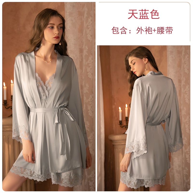 Plus Size Women Pajamas Sexy Lingerie Set Silk Satin Sleepwear Nighties