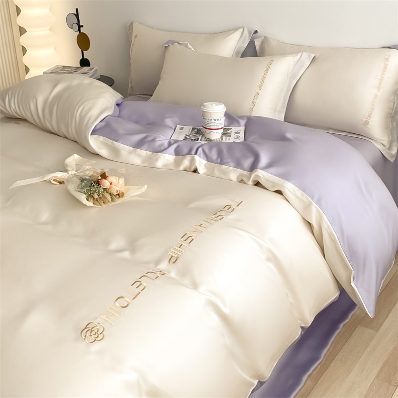 Ruya Series Camellia Ice Silk Bed Set Washed Silk Double Bed Set 4IN1