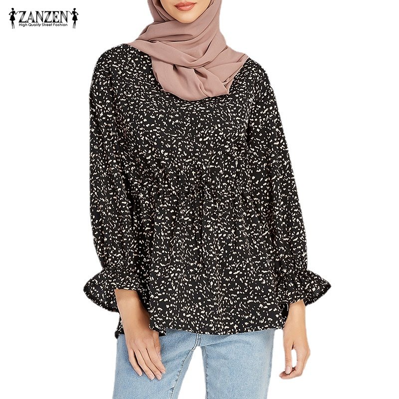 Zanzen Korean Kemeja Chiffon Lengan Panjang Loose Printed Long Sleeve