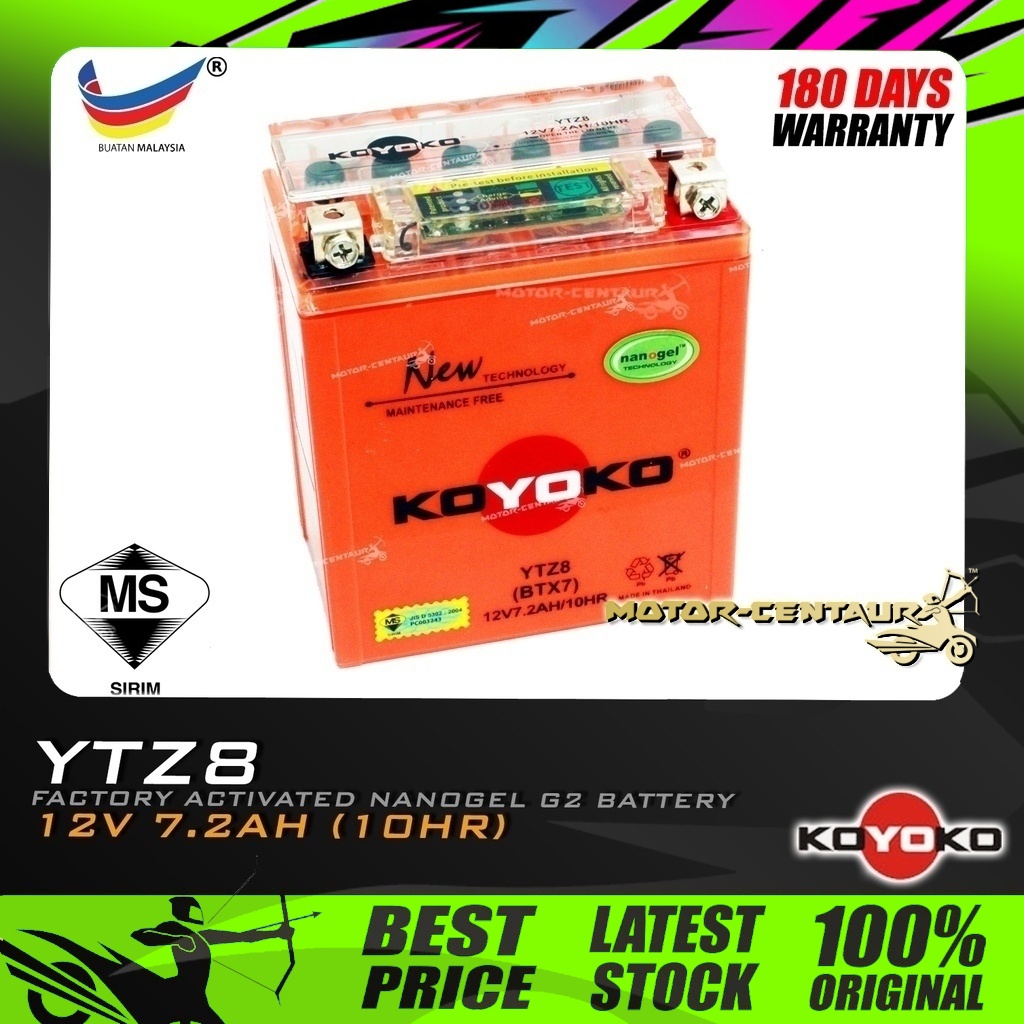 BATERI MOTOSIKAL KOYOKO G2 NANOGEL BATTERY YTZ8 GTZ8V SIRIM CERTIFIED