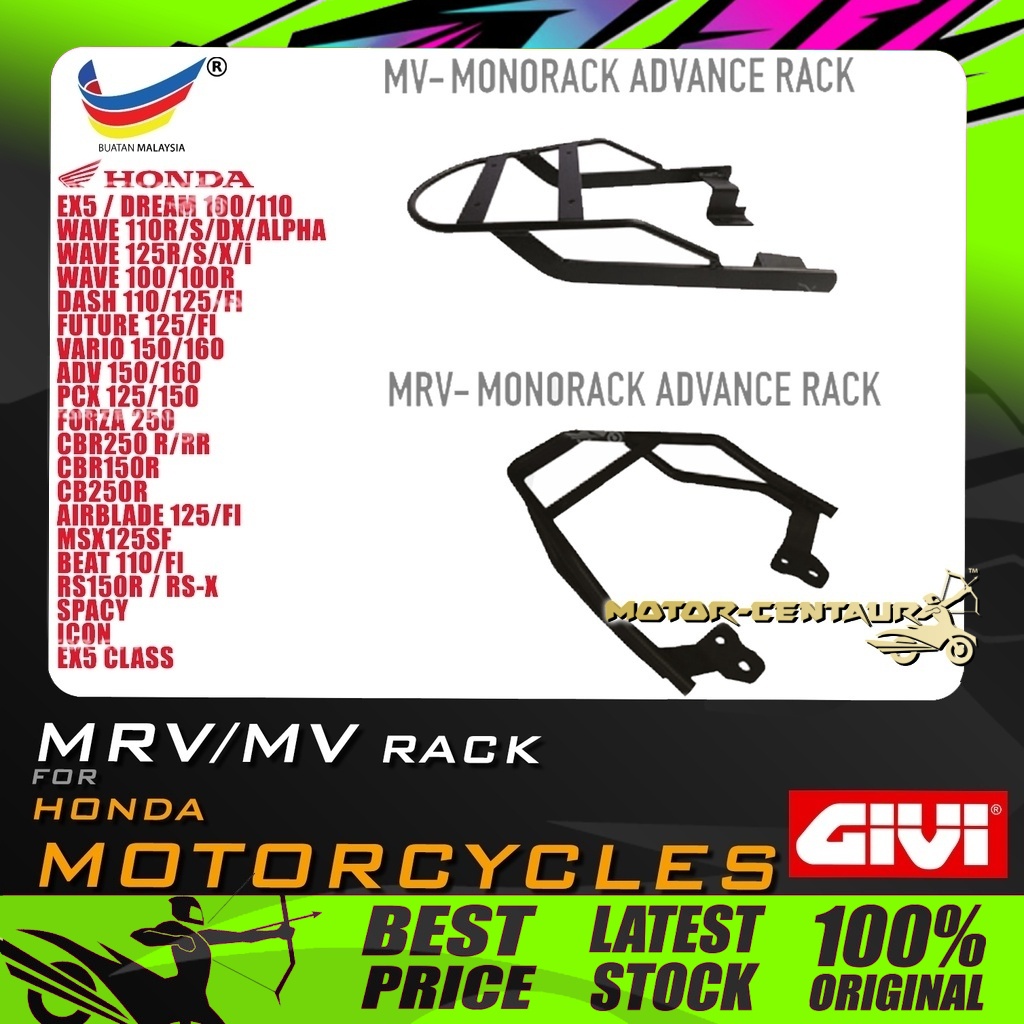 Monorack Givi Mv Mrv For All Honda Motorcycles Rs R Rsx Ex Dream