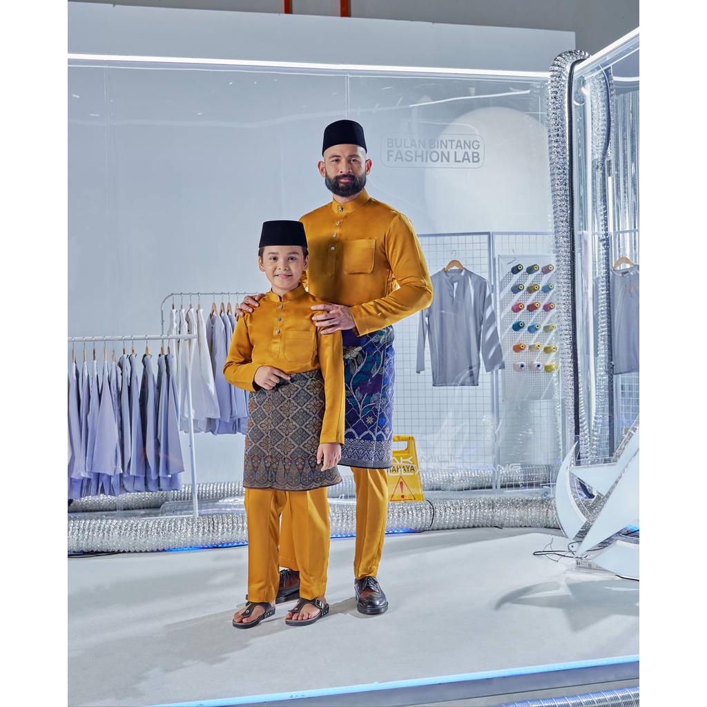 Bulan Bintang Baju Melayu Tailored Fit Black Grey Shades Free Gift