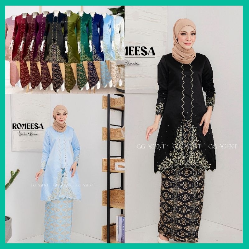 Baju Raya Romeesa Kurung Maharani Kebaya Labuh Songket Kebarung