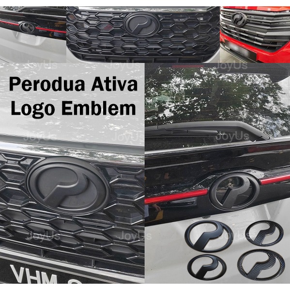 Perodua Ativa Perodua Logo Emblem Front Rear Matte Black Carbon Fiber