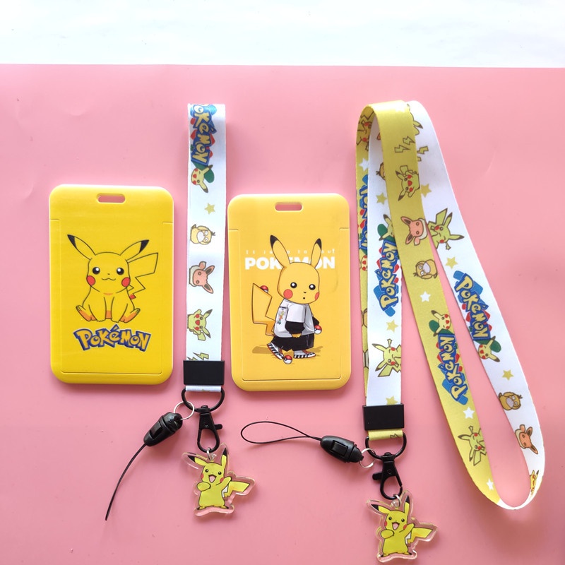 Pokemon Lanyard Pikachu Card Holder Cartoon Animation Series Hard Shell