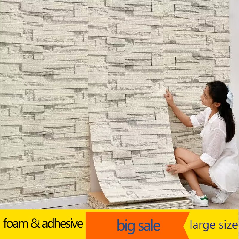 Foam Wallpaper Adhensive Design Wall Decor BIG SIZE 3D Brick Headboard