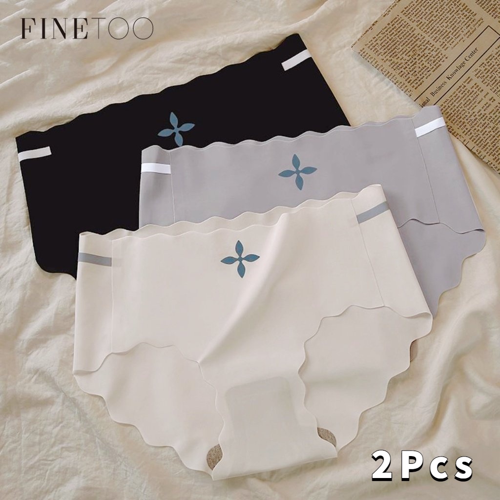 FINETOO 2Pcs Set Ice Silk Panties For Women Seamless Briefs Sexy Middle