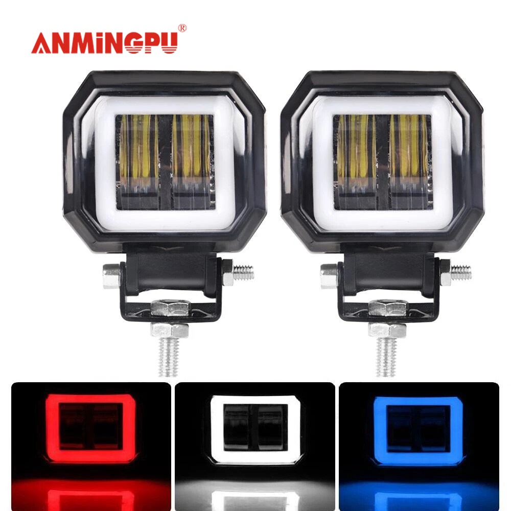 2PCS 3 Inch 7D Lens LED Work Light Bar Square Car Headlight Halo Fog