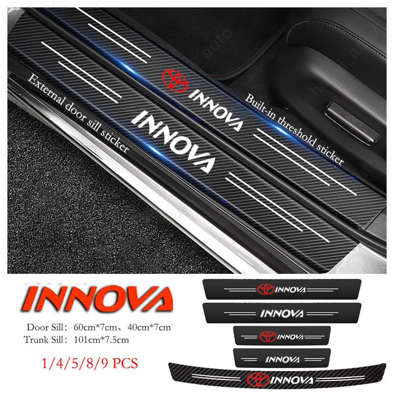 Toyota Innova Car Door Sill Sticker Anti Scratch Carbon Fiber Leather