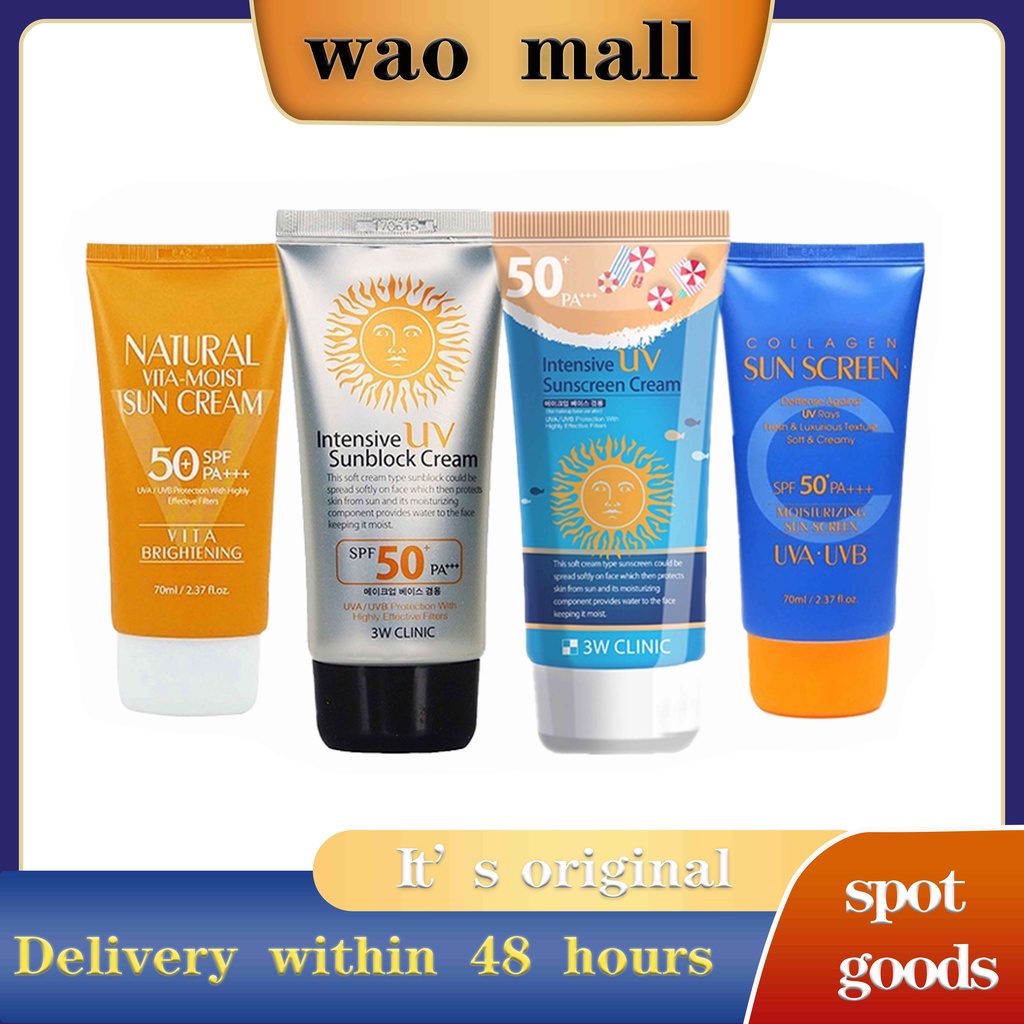 3W Clinic Sunscreen Spf50 Intensive UV Sunblock Cream 70ml Shopee