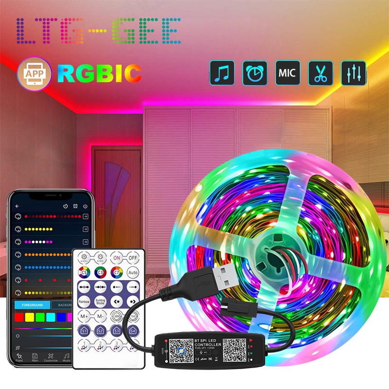 LTG GEE Bluetooth APP LED Strip Lights WS2812B RGBIC 5050 2835RGB USB