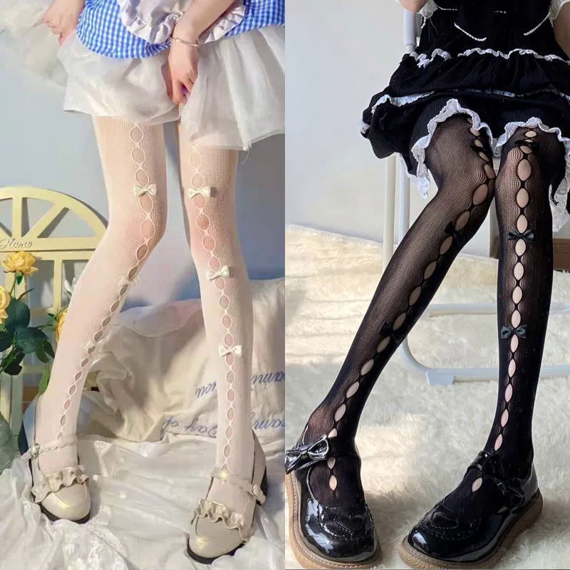 Lolita Bowknot Hollow Out Pantyhose Sex Thin Summer Autumn Ins Tide