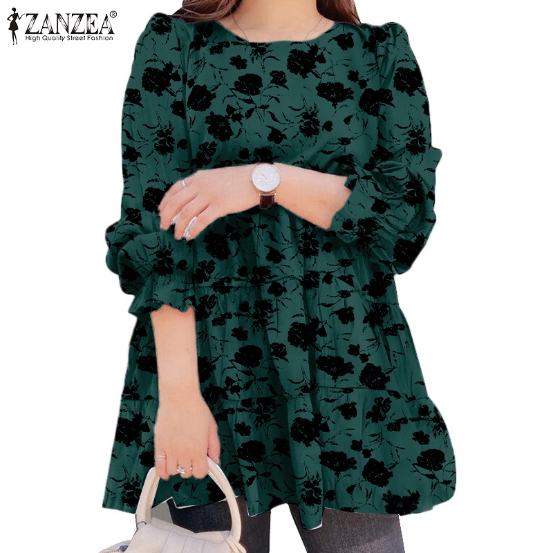 Zanzea Women S Casual Floral Print Patchwork Round Neck Long Sleeve