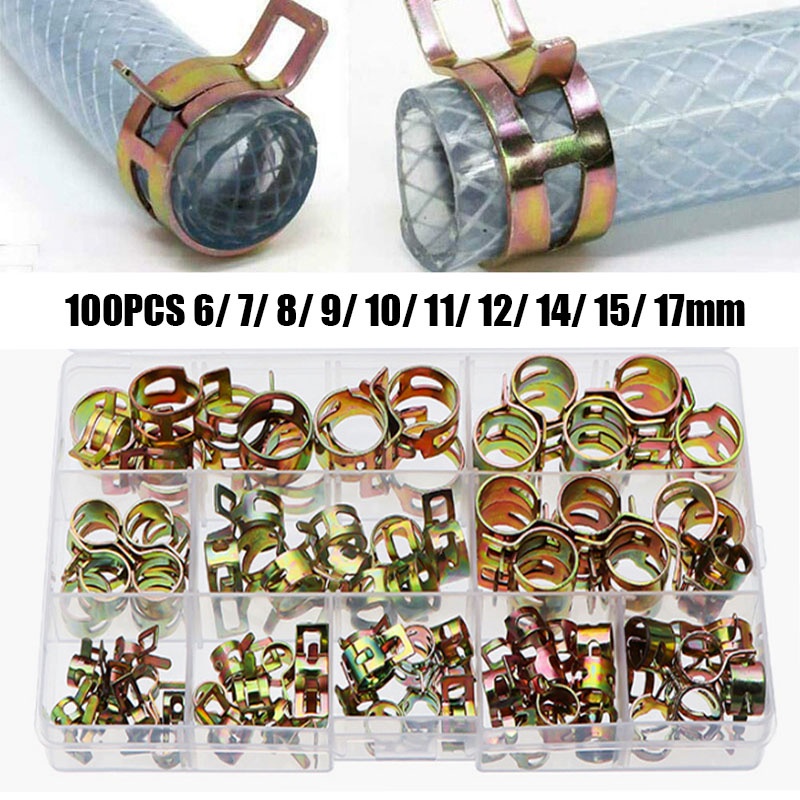 100pcs 6 7 8 9 10 11 12 14 15 17mm Spring Hose Clamps Claps Clip Fuel