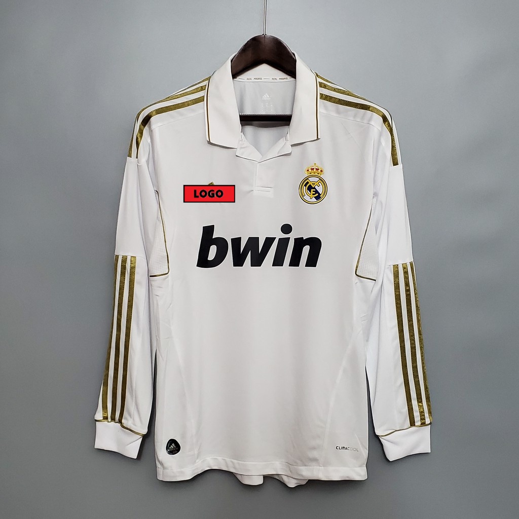 11 12 RMD Real Madrid Long Sleeve Home Away Retro Soccer Mcf Football