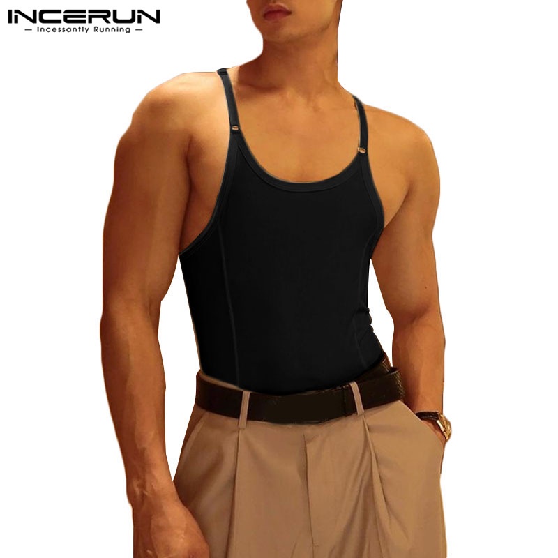 Incerun Men S Fashion Strap Sleeveless Bodysuit Shopee Malaysia