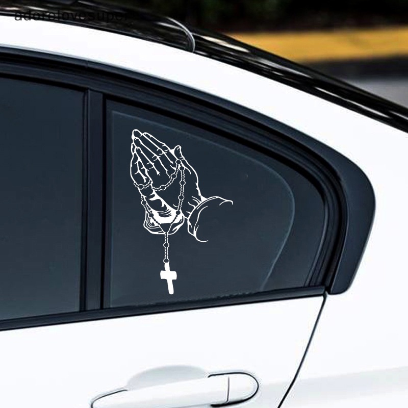 Ad My Car Praying Hands With Rosary Sticker Decals Religious Christian