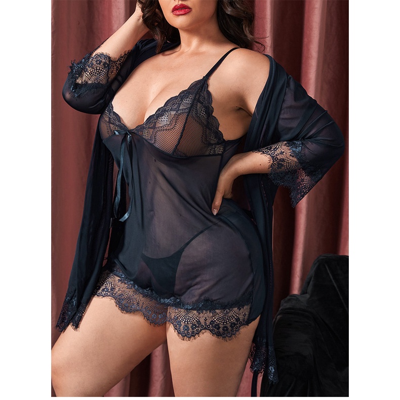 Plus Size Xl Xl Women Pajamas Sexy Lingerie Set V Neck Night Dress See