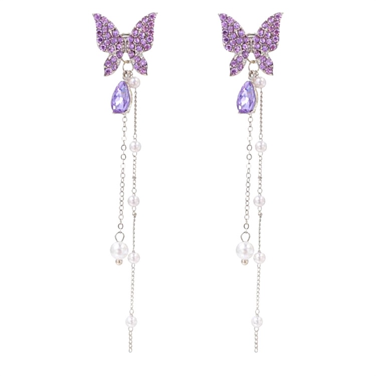 New Fashion Exquisite Crystal Butterfly Dangle Earrings Tassel