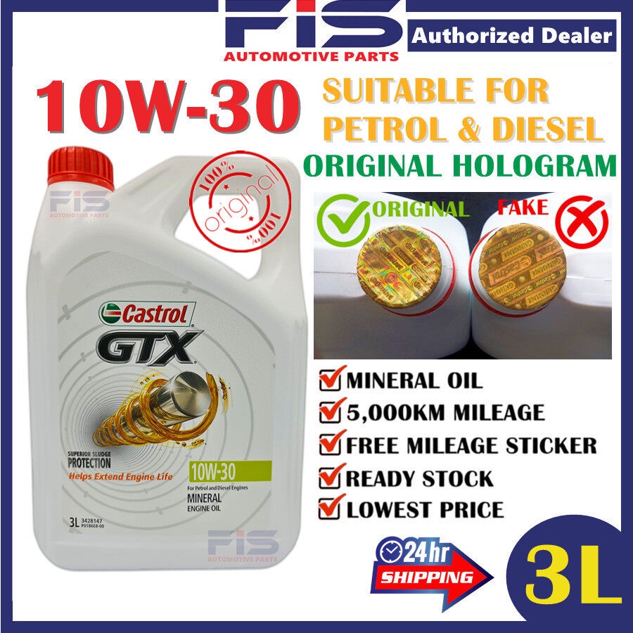 FIS Castrol Engine Oil 10W30 Mineral API SL CF 3Liter Perodua Kancil