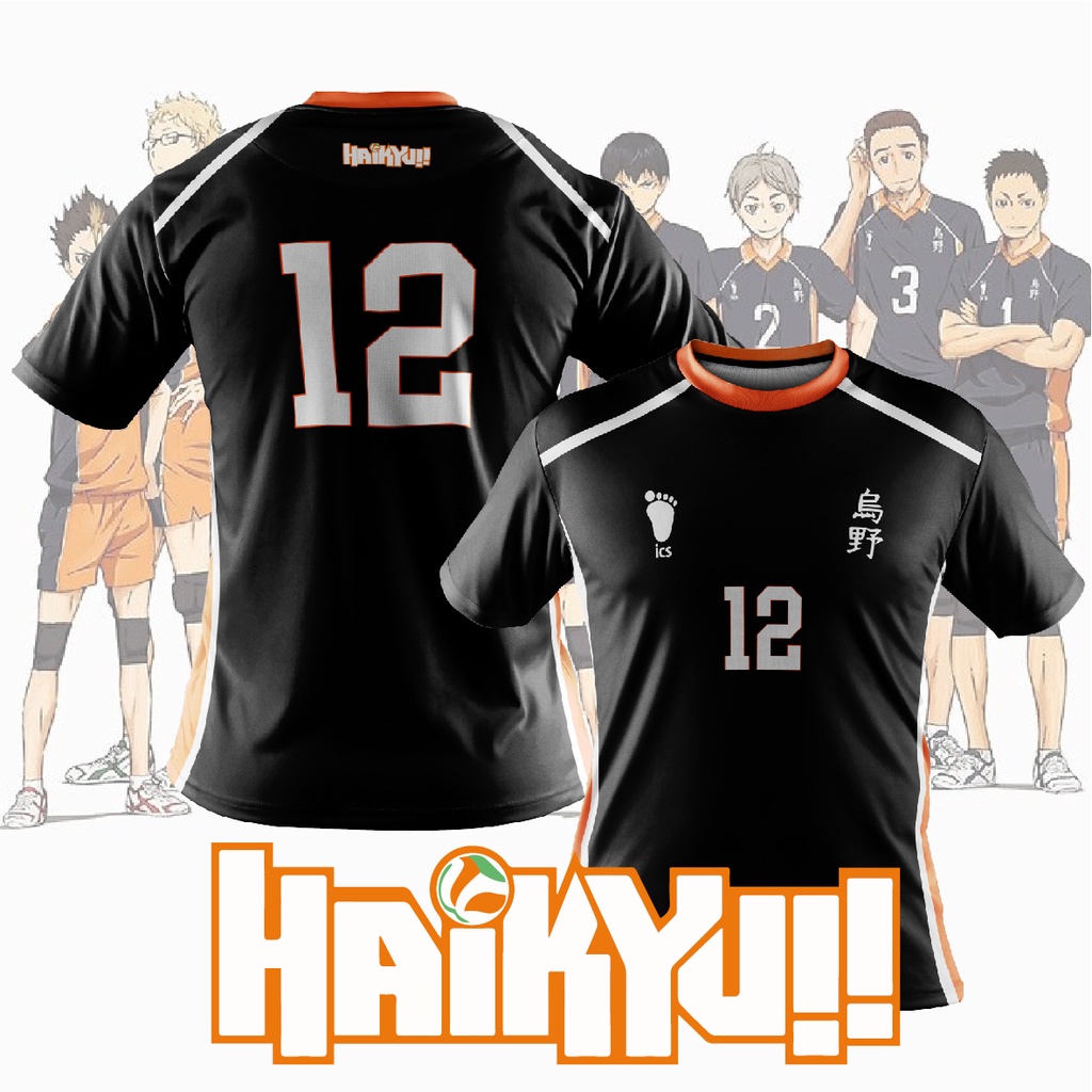 FAZZ HK1 NO 12 BAJU ANIME HAIKYUU BLACK KARASUNO VOLLEYBALL JERSEY