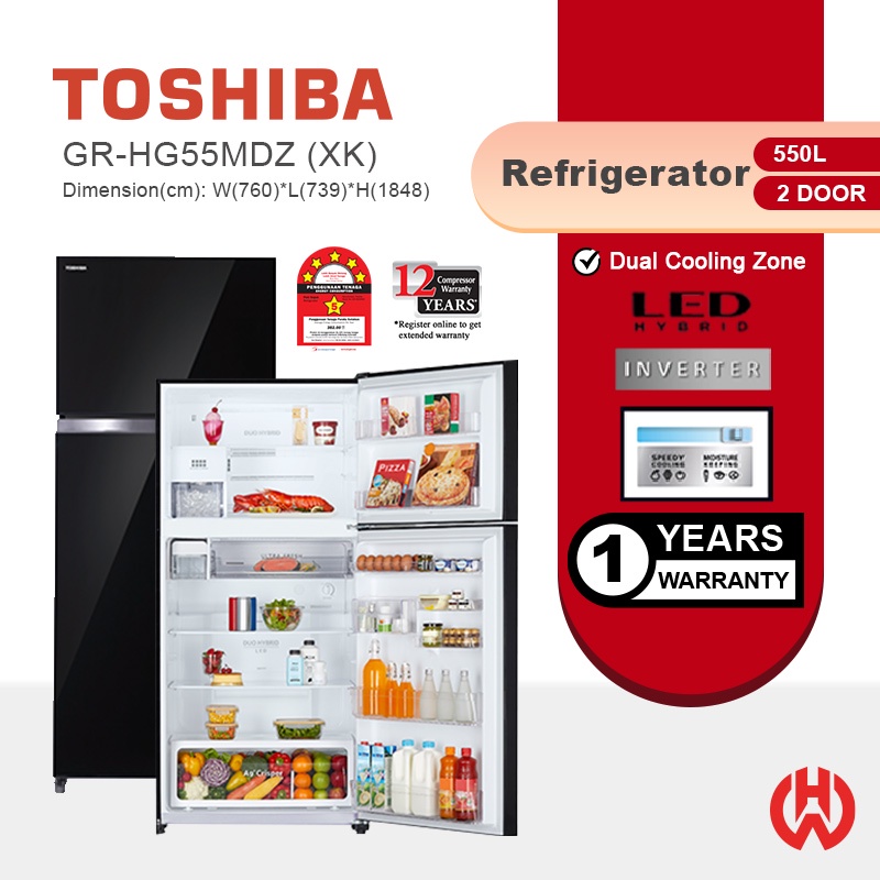 TOSHIBA 550L 2 DOORS INVERTER REFRIGERATOR GR HG55MDZ XK Shopee