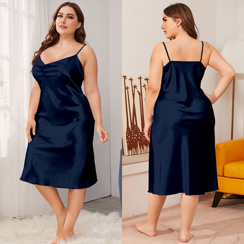 Plus Size X Xl Women Pajamas Sexy Lingerie Dress Silk Satin Sleepwear