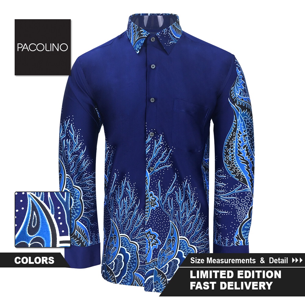 Pacolino Regular Cutting Blue Color Malaysia Men Batik Long Sleeve