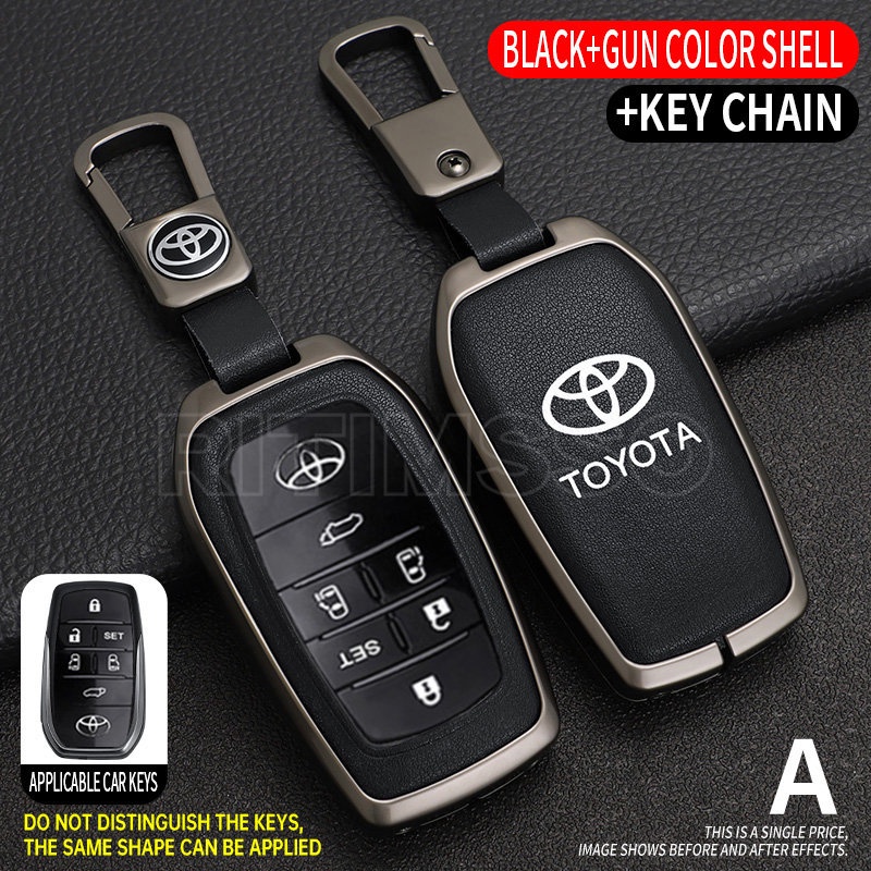 Buttons Zinc Alloy Leather Car Remote Key Case Cover For Toyota