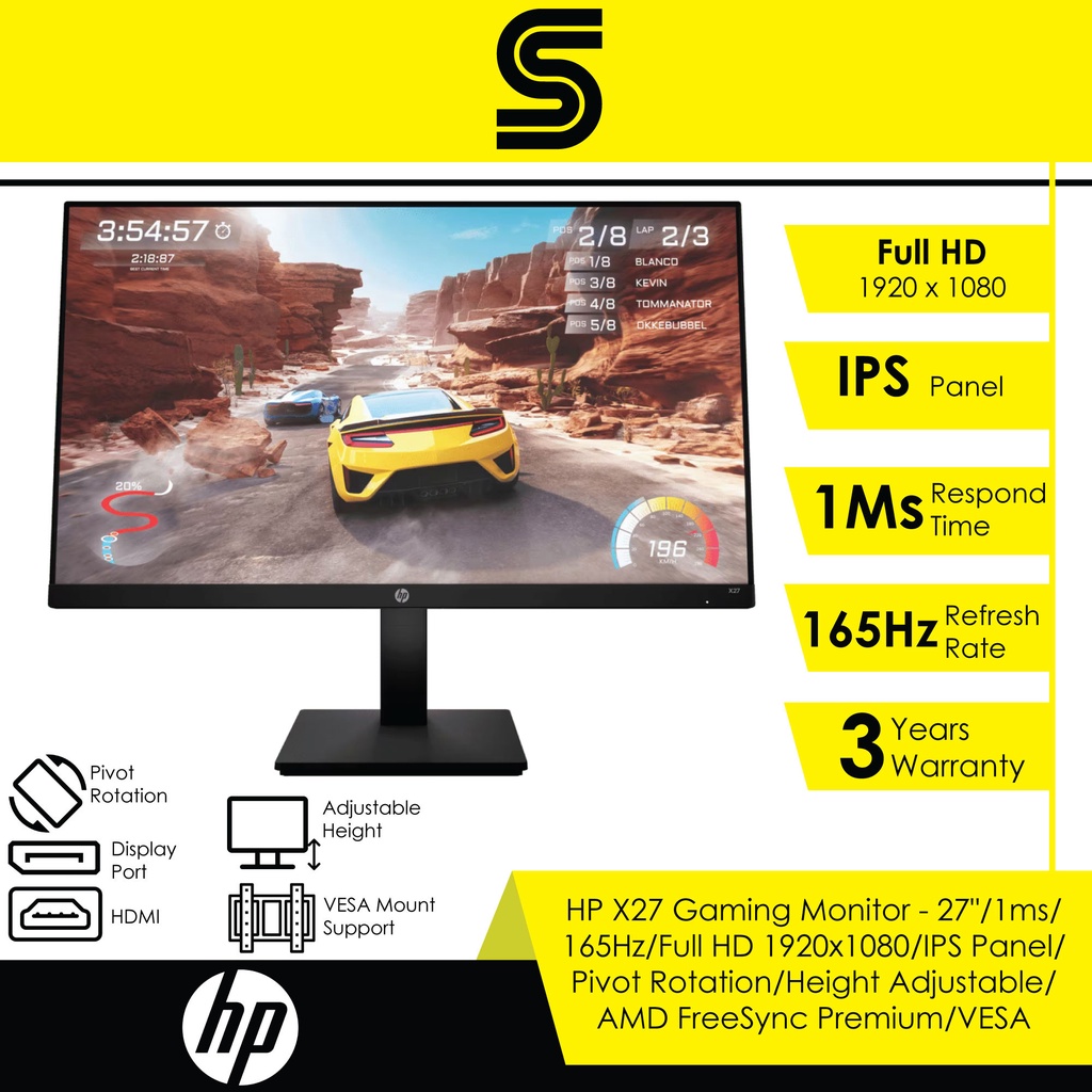 Hp X Gaming Monitor Ms Hz Full Hd X Ips Panel Pivot