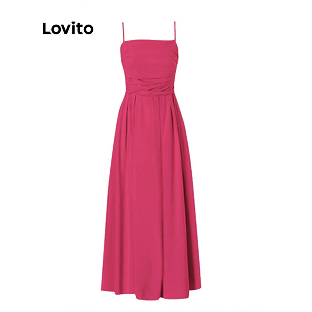 Lovito Casual Plain Ruched Ball Gown Off Shoulder Sleeveless A Line