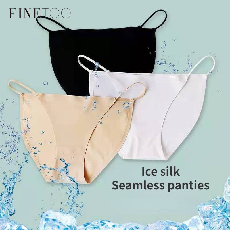 FINETOO Ice Silk Bikini Panties For Woman Seamless Panty Thin Traceless Sexy Low Rise Underwear