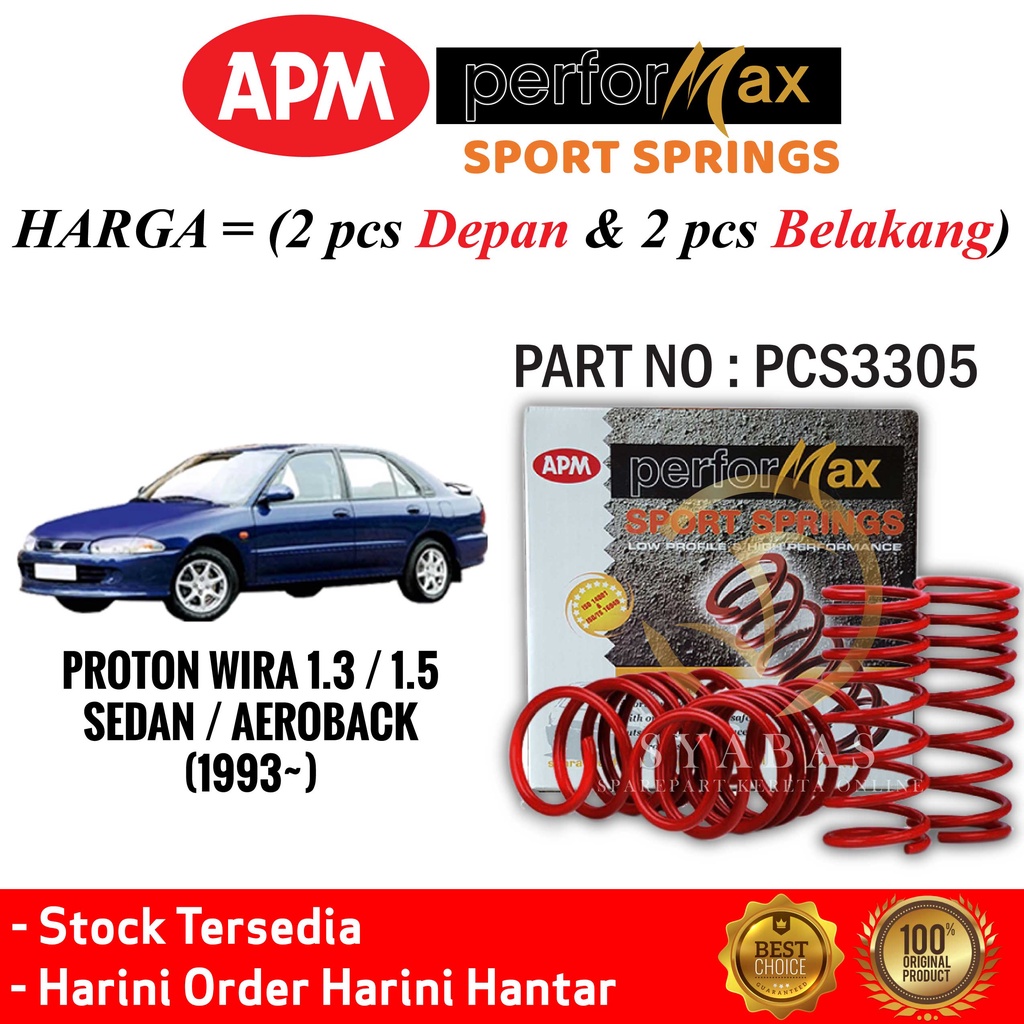 ORIGINAL APM PERFORMAX SPORT SPRING PROTON WIRA 1 3 1 5 1993 4 PCS