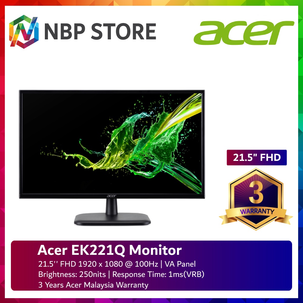 Acer Ek Q H Fhd Hz Freesync Monitor Hdmi Vga Yrs Wrty